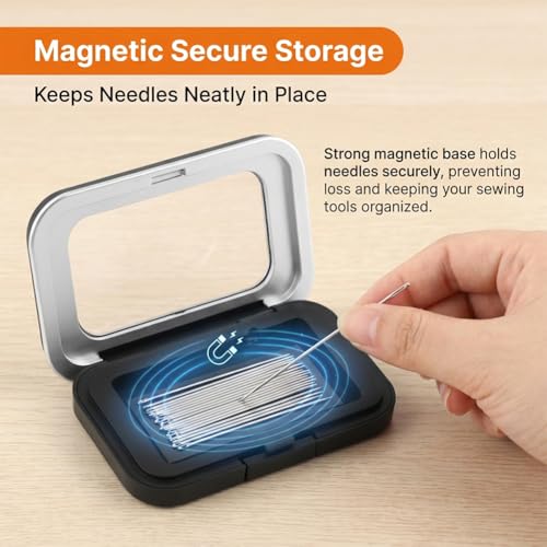 Magnetic Needle Holder Case with Clear Acrylic Lid, Sewing Needle Keeper with 25 Needles Included, Portable Strong Magnet Pin Storage Case for Sewing, Quilting and Crafts