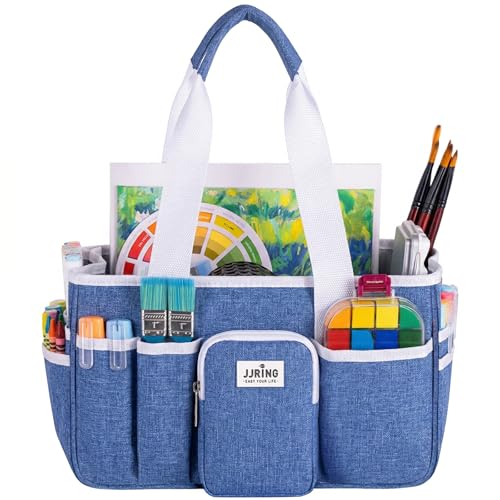 JJRING Foldable Craft Organizer Tote With Zipper & Divider, Blue - color: Blue, size: Small