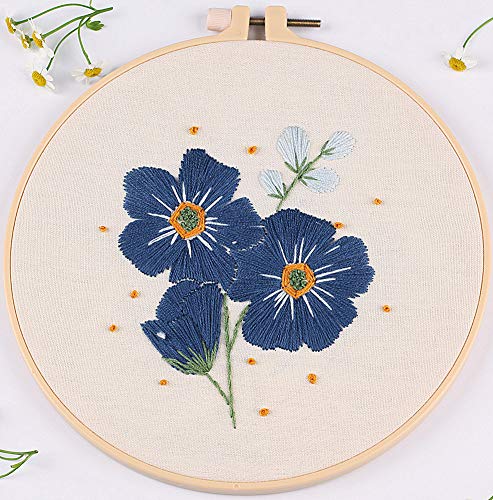 Awesocrafts Embroidery Kit Myosotis Sylvatica Flowers Full Range of Embroidery Starter Kits for Beginners Adults DIY Handmade Easy Patterns (Blue Flowers) - color: Blue Flowers