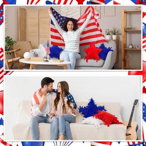 Weysat 6 Sets Patriotic Star Fleece Tied DIY Pillow Craft Kits Independence Day USA 4th of July Red White Blue 250th Fleece Tied Pillow Craft for Fourth of July Memorial Day Party Favor - style: Patriotic