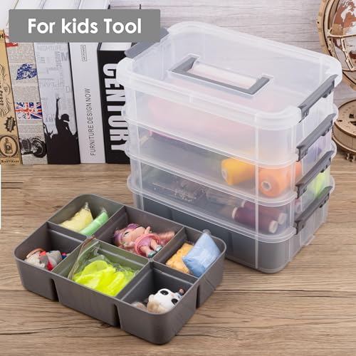 CraftGenes Craft Organizers and Storage, 4-Tier 10 Qt Box, 2 Trays, Grey - color: Grey