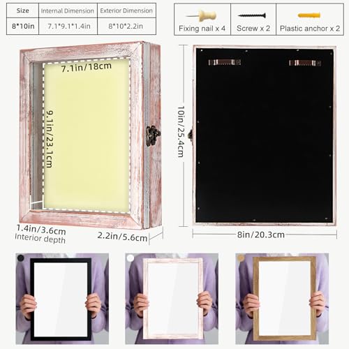 TJ.MOREE Shadow Box 8 x 10 Display Case Wood Picture Frame White Pink - color: White Pink, size: 8x10
