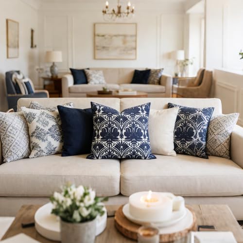 Slow Cow Embroidered Throw Pillow Cover 18 x 18 Inch Navy Blue - color: Navy Rose, size: 18" x 18" (Pack of 1)