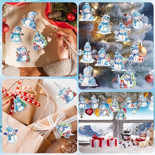 Skylety 20 Pcs Christmas Diamond Art Ornaments Snowman Painting, Blue - color: Blue