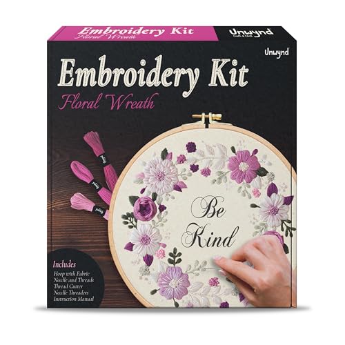 Unwynd Embroidery Kit Floral Theme for Beginners, Satin Stitch Hand Embroidery Kit for Adults, Easy DIY Crafts, Starter Set with Flower Pattern (Floral) - style: Floral - Pack of 1