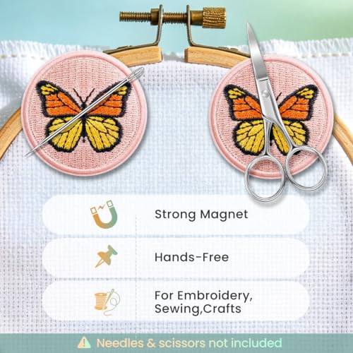 DELLAN 2-Pack Embroidered Patch Magnetic Needle Minder, Butterfly - color: Butterfly&Butterfly