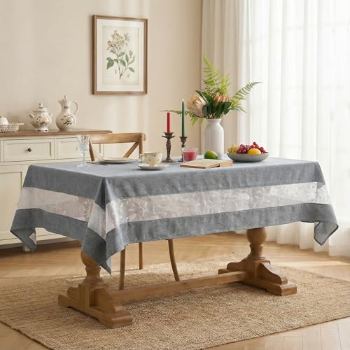 Polyester Fabric Tablecloth with Exquisite Embroidery Sheer Border-Waterproof/Wrinkle Resistant-for Dining,Indoor&Outdoor,Wedding,Holiday,Grey,Rectangle 60x144Inch - color: Grey, size: 144" x 60" (Rectangular)