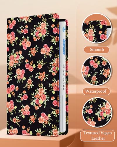 Slohif Car Registration and Insurance Holder with 2 Car Coasters, Elegant - color: Pink Rose