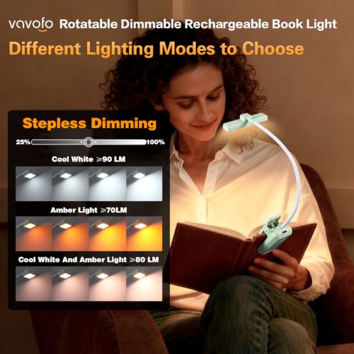 VAVOFO 24 LEDs Rotatable Book Light, Rechargeable Clip Reading Lamp - color: Avocado Green