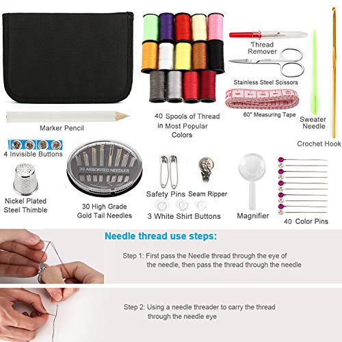 Sewing Kit, Sewing Kit for Adults, Needle and Thread Kit, Travel Sewing Supplies, Large 128PCS, Basic, Beginner Sewing Kits, Contains Sewing Needles, Thread etc(L) - size: L