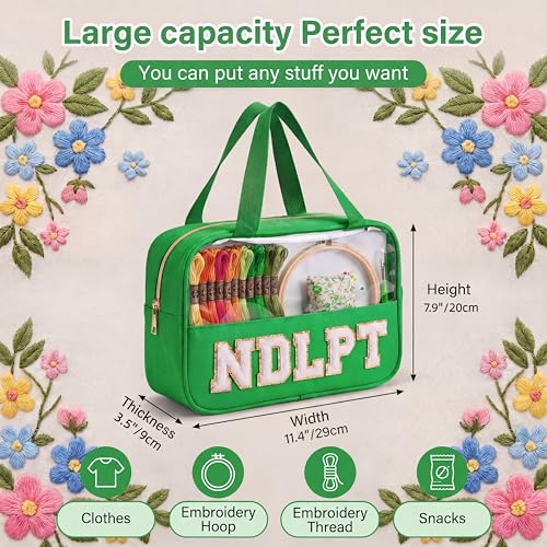 Needlepoint Project Bag Sewing Gifts Embroidery Sewing Bag Craft Storage Organizer NDLPT Clear Zip Pouch Bag - color: Green, size: Cuboid-L