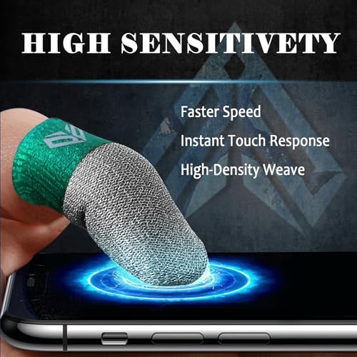 6PCS Gaming Finger Sleeves. 0.29MM Silver Fiber, Anti Sweat, Extremely Thin,Breathable Touchscreen dedales Gamer Finger Cover Thumb Sleeve Fit Phone Game Tablet Devices. (Green) - color: Green