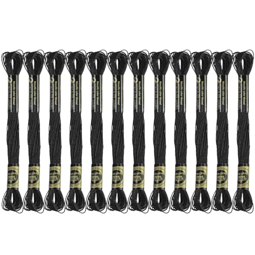 12 Skeins Embroidery Floss, Black Metallic Embroidery Thread Polyester Cross-Stitch Threads for Hand Embroidery String Art DIY Creation - color: Black