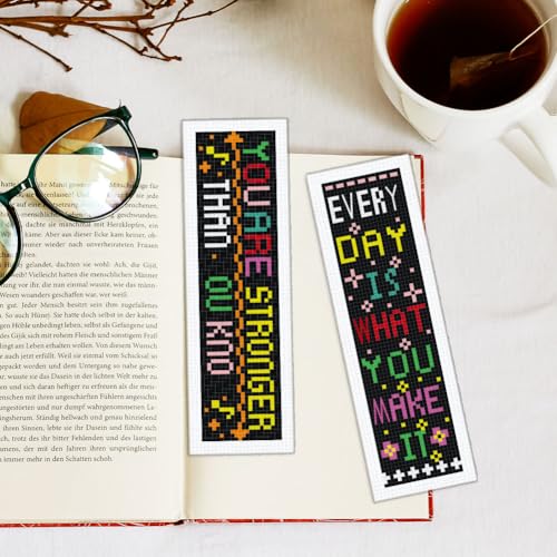 INFUNLY 6Pcs Inspirational Words Cross Stitch Bookmark Kits 8"x2.4" DIY Encourage Texts Embroidery Bookmark Kits for Beginners with Instruction Motivational Bookmark Making Kit for Students - style: 6Pcs Inspirational Words