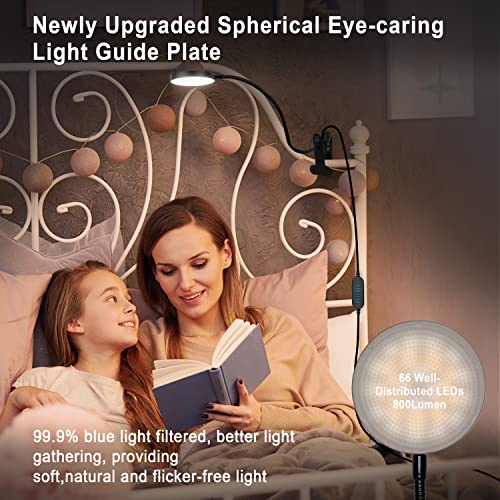 Desk Lamp, 8W 66 LED Reading Light for Bed,Eye Caring Metal Clip Lamp Black - color: Black