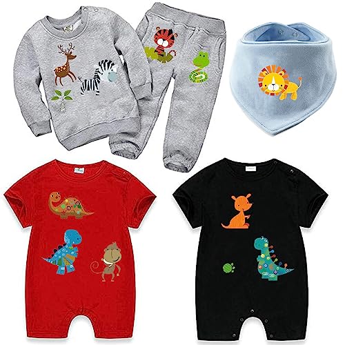 Baby Iron on Patches Cute Heat Transfer Stickers Lion Dinosaurs Giraffe Tiger Snake Cartoon Animal Appliques for Kids Boys Girls Clothes T-Shirt Swimsuit Jeans Washable DIY 3 Sheets - color: Dinosaur-1