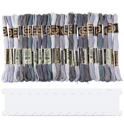 24 Skeins 6 Strands Variegated Grey Embroidery Thread for Craft - color: Gray