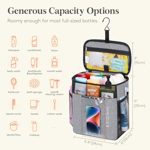 Lifewit Mesh Shower Caddy, Hanging Bathroom Organizer with PVC Phone Bag - color: Grey, size: L(10"L x 6"W x 11.5"H)