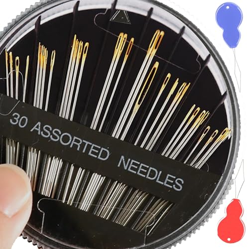30-Pack Premium Hand Sewing Needles, 6 Sizes Assorted Needles with 2 Threaders, Embroidery Needles for Handsewing, Large Eye Sewing Needle Kit for Art and Craft Projects, Sewing Sharp Needles - size: 30+2PCS