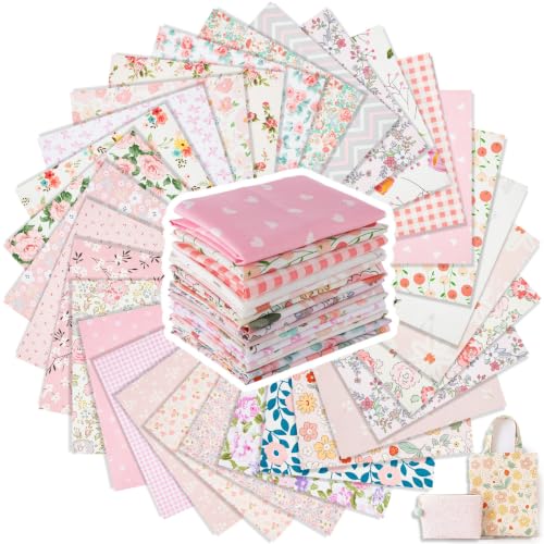 Tatuo 30 Pcs Pink Floral Cotton Fabric Squares 10 x 10 Inch Fabric Bundle - style: Pink Floral