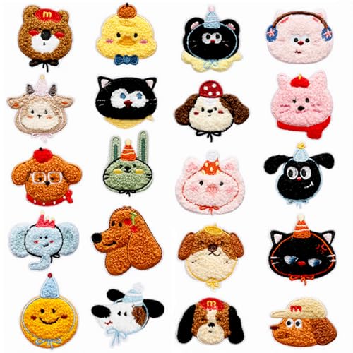 20PCS Animal Self Adhesive Patches, Towel Embroidery Appliques DIY Crafts - color: Animals