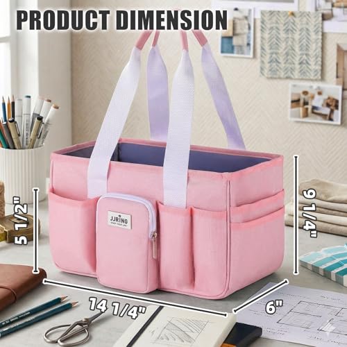 JJRING Foldable Craft Organizer Tote with Zipper & Divider, Pink - color: Pink, size: Small