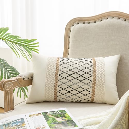 Lumbar Throw Pillow Covers Set of 1 (Beige & Black, 12x20 Inch) - color: Black Grid, size: 20" x 12" (Pack of 1)