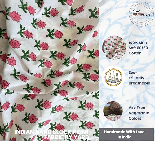 100% Cotton Fabric by the Yard, Hand Block Print Fabric for Sewing RB-187 - color: Rb-187 White, size: 1 Yard pre cut