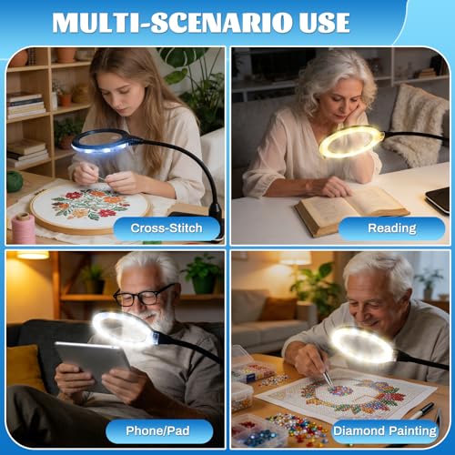 Rechargeable Magnifying Glass with Light and Stand, 15X 30X