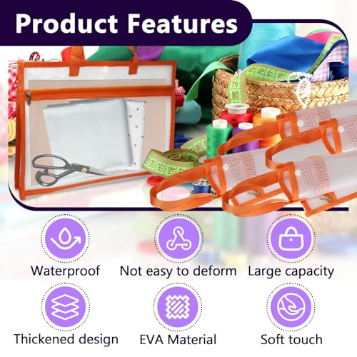 4 Pcs Portable Project Bags for Quilting Knitting, Stitching and Embroidery Projects Storage, Sew Project Bag with Zipper and Double Pockets, Transparent Mesh Sewing Project Bag for Crafter - size: 4 Pack