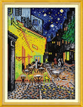 IUHUI 14 Count Stamped Cross Stitch Kits for Beginners Adults, The Night Cafe of Van Gogh Pre-Printed DIY 14ct Embroidery Sewing Starter Kit Needlework Easy Patterns Famous Paintings - color: The Night Cafe