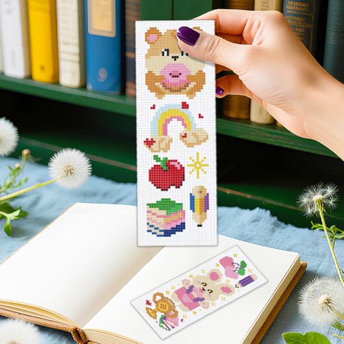 ORIGACH 6 Set Cartoon Animal & Reading Elements Cross Stitch Bookmark Kit - style: Cartoon Animal & Reading Elements