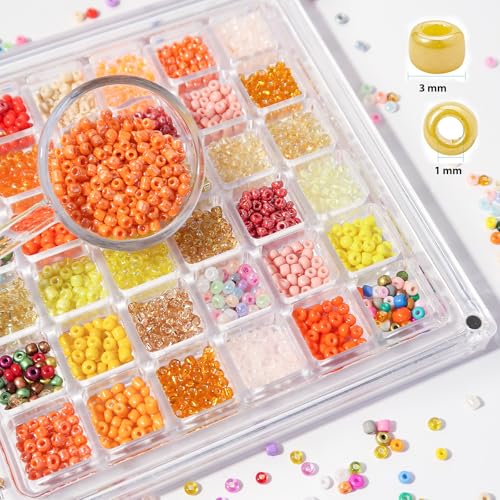 11200pcs Glass Seed Beads for DIY Crafting Bracelet Necklace Embroidery Jewelry Making Supplies (3mm, 400pcs/Color, 28 Colors, Yellow Scheme) - color: Yellow