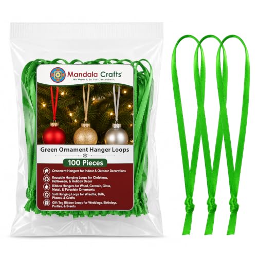 Mandala Crafts Green Christmas Ribbon Ornament Hangers Loops, 100 PCs - color: Green