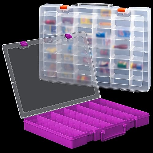 Juexica 2 Pcs 48 Grid Plastic Bead Storage Organizer Box, Clear,Purple - color: Clear, Purple