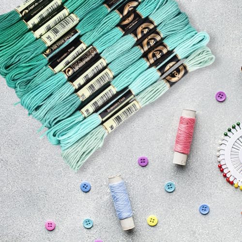 12 Skeins 6 Strands Green Cross Stitch Thread Variegated Gradient Embroidery Floss Polyester Friendship Bracelet String Yarn Threads Bulk for Hand Sewing Bracelets Needlecraft DIY Stitching - color: Light Green