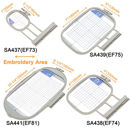 New brothread Embroidery Machine Hoop 4 in 1 Set - SA437+SA438+SA439+SA441 - size: 4-in-1 Set (1"x2.5", 4"x4", 5"x7", 6.25"x10.25")