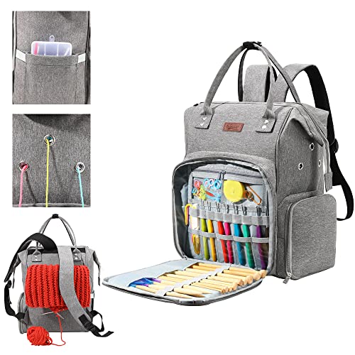 crochet bag,knitting bagBackpack and Tote Bag Storage Bag ，Large capacityYarn Storage Organizer Travel Crochet Bag Women Carrying Crochet Accessories Knitting Needles Crochet - color: GREY