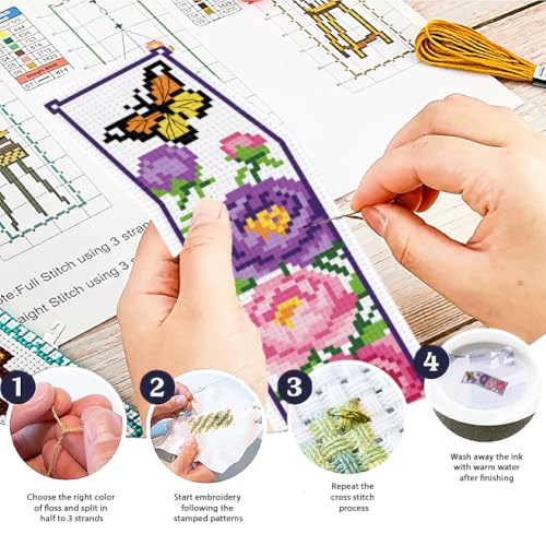 ACRNIGHEET 6PCS Cross Stitch Bookmark Kit for Beginner Stamped Cross Stitch Kits for Adults Floral DIY Tassel Embroidery Bookmark Kits Needlepoint Kit with Instructions Craft Gift 8.5''x3'' 11CT - style: Floral Butterfly with Tassel