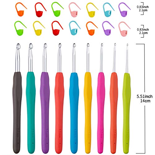 Vodiye 9 Sizes Crochet Hooks 2.0–6.0mm, Ergonomic Crochet Hook Set, Crochet Needles for Beginners, DIY Projects and Craft Lovers (Pack of 2) - size: 9 Size(2.0-6.0mm) (Pack of 2)