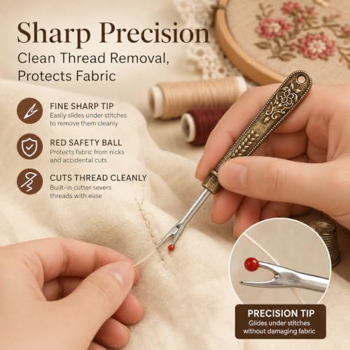 Retro Thread Cutter and Seam Ripper Tool, Sewing and Embroidery Accessory, Manual Tools, Clothing Thread Pickers