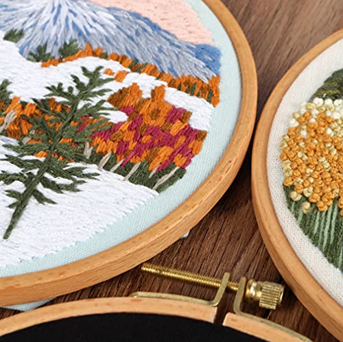 SUQUUB 3 Sets Embroidery Starter Kit with Pattern and Instructions,Cross Stitch Beginner Kits with Frame,3 Plastic Embroidery Hoops,3 Embroidery Clothes and Color Threads (3X Landscape Pattern) - color: 3X landscape pattern