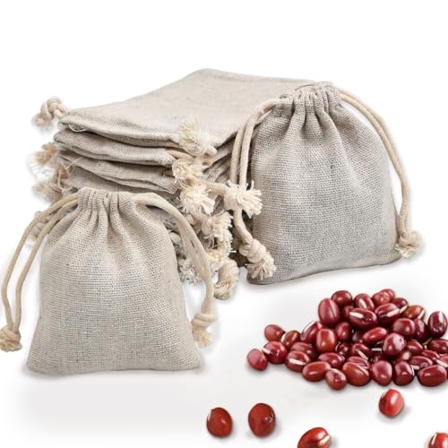 calary 50pcs Double Canvas Drawstring Bag Cotton Pouch Gift Sachet Muslin Reusable Tea Bag - style: 4.7x5.9 Inch (Pack of 50)