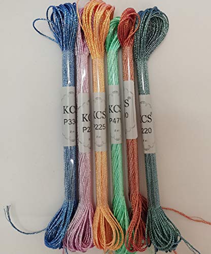 KCS 6-Strand Cross Stitch Metallic Variegated Pearl Shiny Embroidery Floss (6 skeins, Solid Color 4) - color: Solid color 4