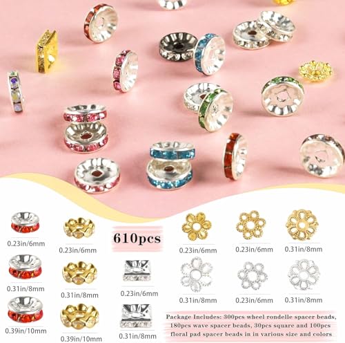 Rhinestone Spacer Beads for Jewelry Making, Bracelet, Pen, Keychain, Crafts