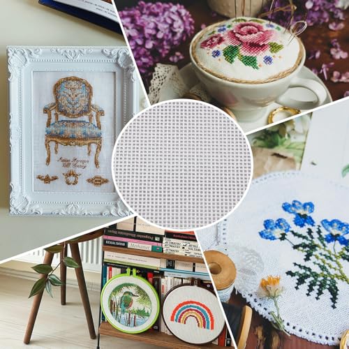 1Pack White Needlepoint Canvas, Polyester Cotton Mesh Canvas Sheets, 14 Mesh Blank Embroidery Canvas Sheets for Knit and Crochet Projects(36 x 63 Inch)