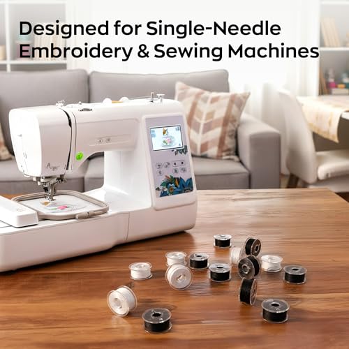 Poolin Prewound Bobbins Richword Selected 25PCS White+Black Size A, Plastic Sided, 70D/2(60WT) Polyester Bobbin Thread for Single Needle Embroidery and Sewing Machine - color: (White+Black) 25PCS