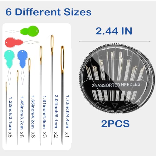 60 Pack Premium Sewing Sharp Needles for Hand Sewing Repair, 6 Sizes Assorted Needles 4 threaders (Random Colors), Large Eye Stitching Needles, Embroidery Needles, Sewing Needles - size: 60+2PCS