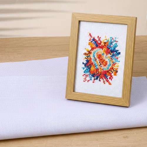 Needlepoint Canvas (18" x 12"), Blank White Embroidery Mesh Fabric Cloth with 25 Needles, 2 Threaders, Seam Ripper - Starter Kit for Cross Stitch, Knit & Crochet Projects and Make Dividers, 14 Mesh