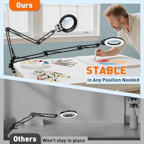 KIRKAS 12X Magnifying Glass with Light and Stand, Extra-Long Arm Knob - size: 12X 35 INCH Clamp